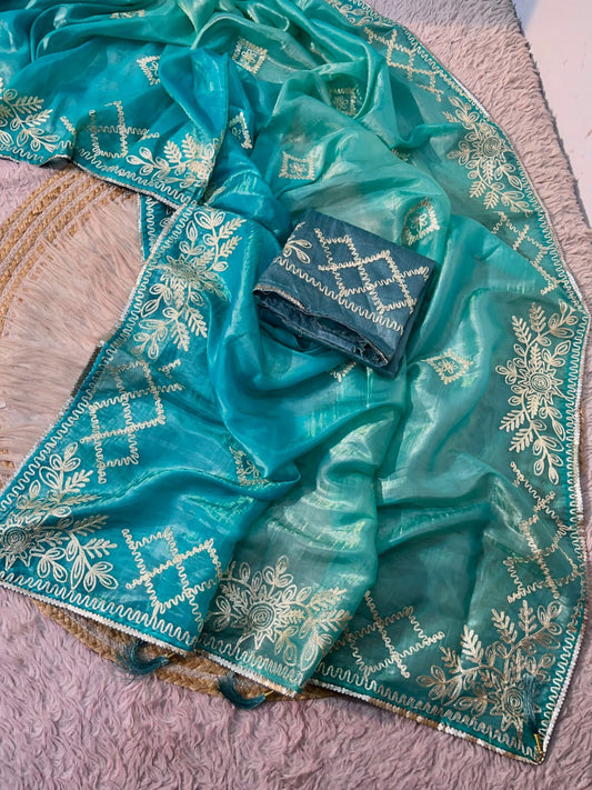 Soft Crush Padding Saree with Ribbon Gotapatti Work